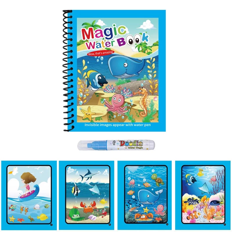 Magic Water Drawing Book Reusable Mess-Free Paint Pad Refillable Pen