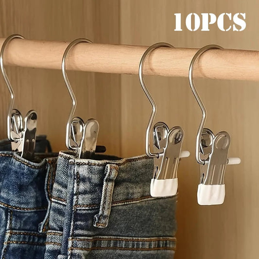 10pcs Stainless Steel Clothespin Clips Multi-Purpose Laundry Hangers