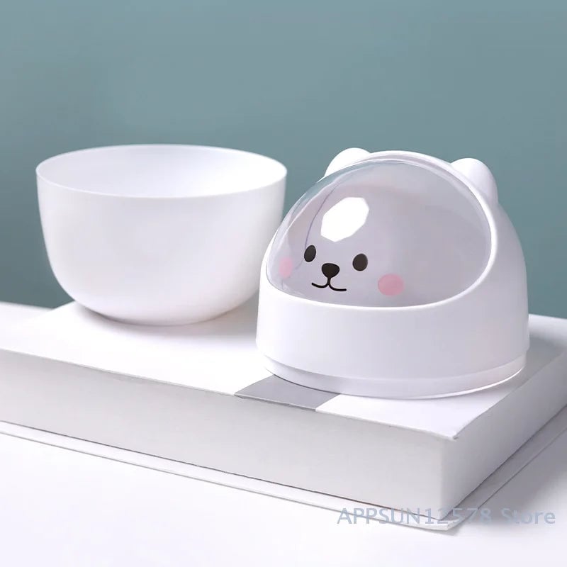Desktop Wastebasket with Lid | Cartoon Storage Bin | Makeup Organizer