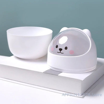 Desktop Wastebasket with Lid | Cartoon Storage Bin | Makeup Organizer