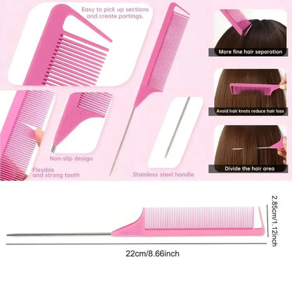 3-Piece Teasing Comb Set - Triple Rat Tail Hair Styling Tools