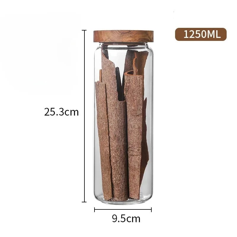 Glass Airtight Canister Wood Lid Kitchen Storage Jar Food Container