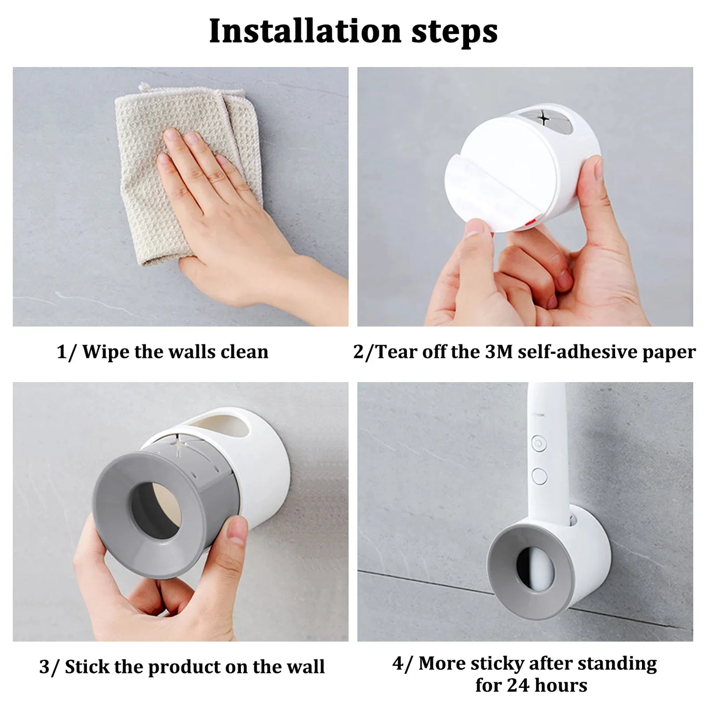 2pcs Wall Mount Electric Toothbrush Holder Self-Adhesive Bathroom
