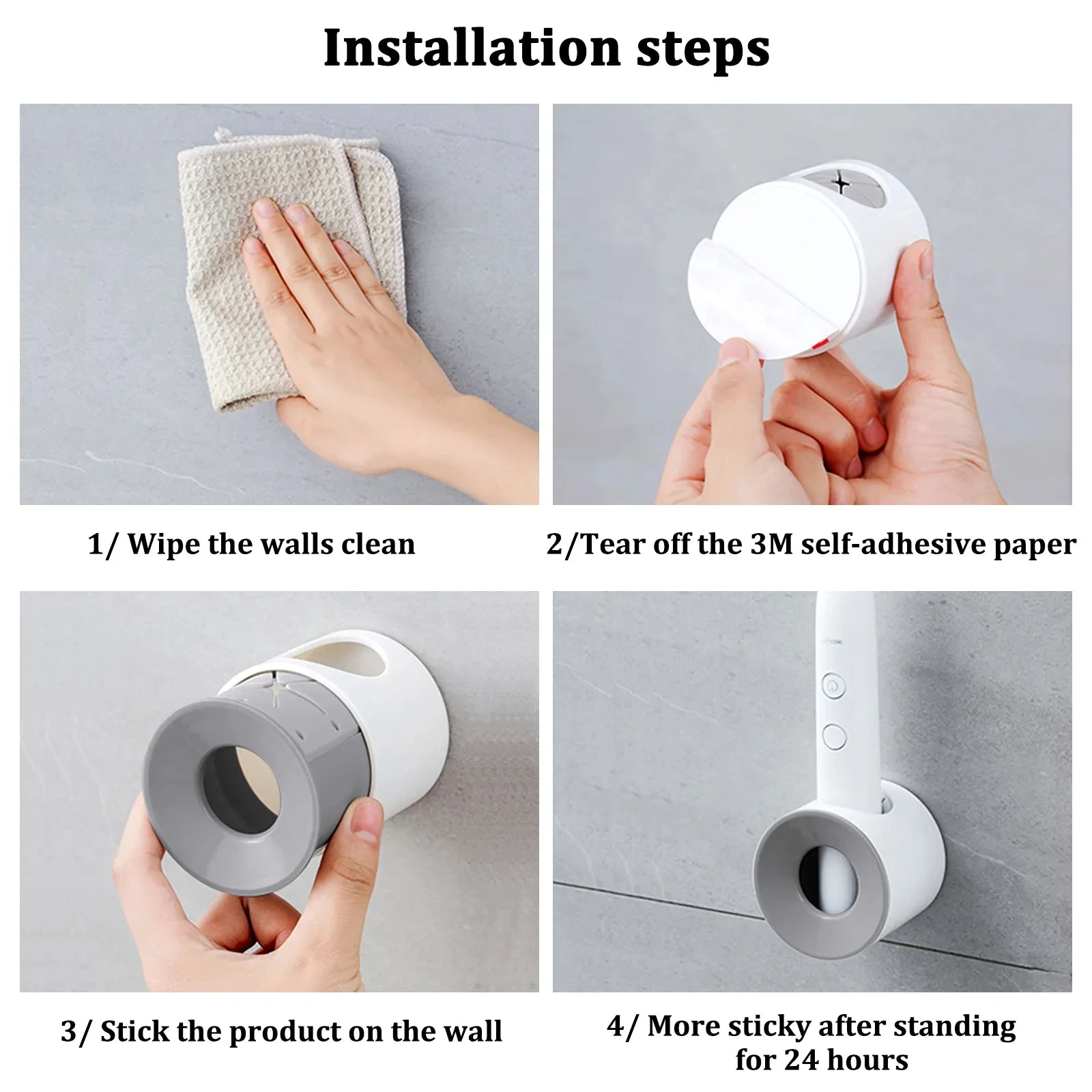2pcs Wall Mount Electric Toothbrush Holder Self-Adhesive Bathroom