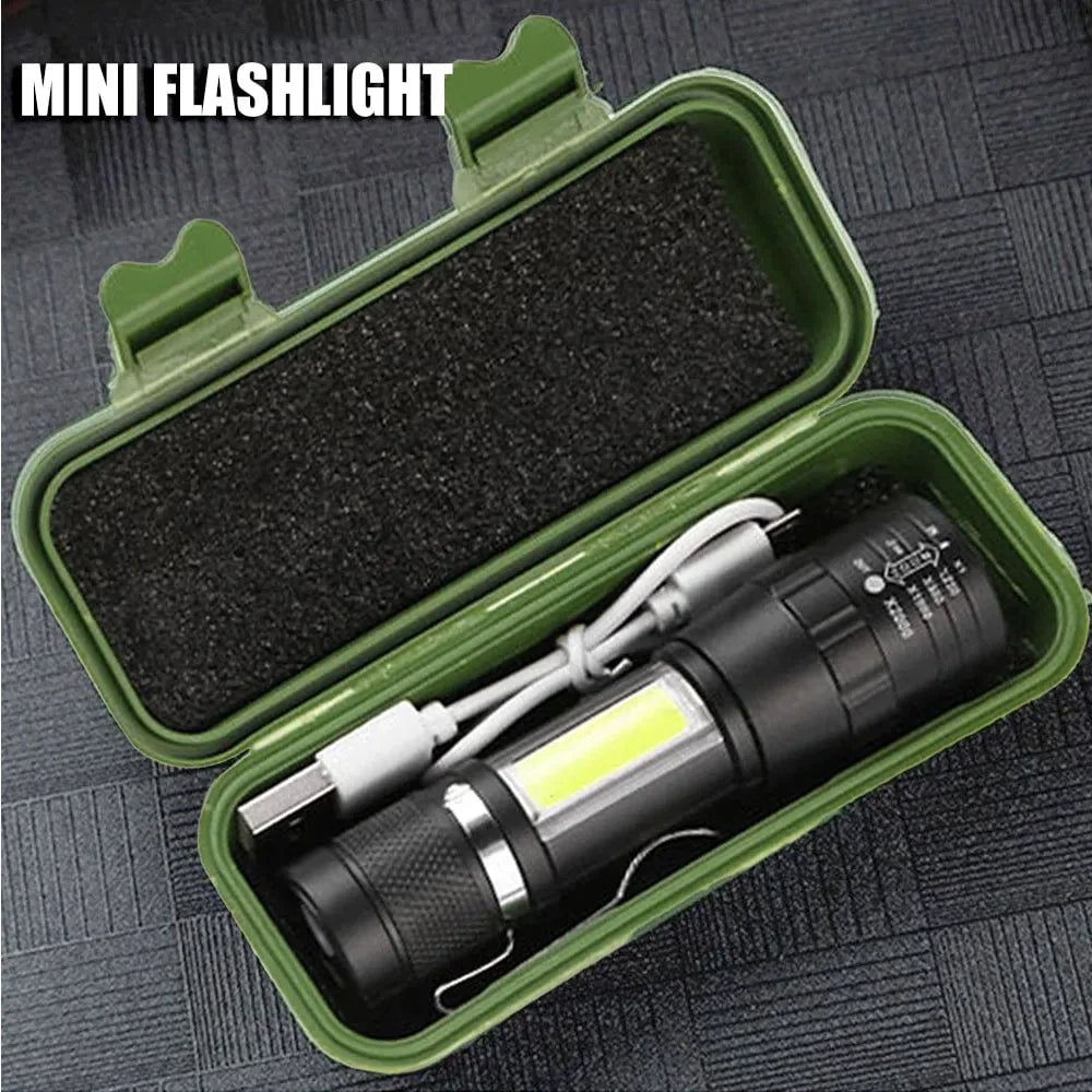 USB Rechargeable Mini Flashlight COB+XPE LED 3-Mode Zoomable Torch