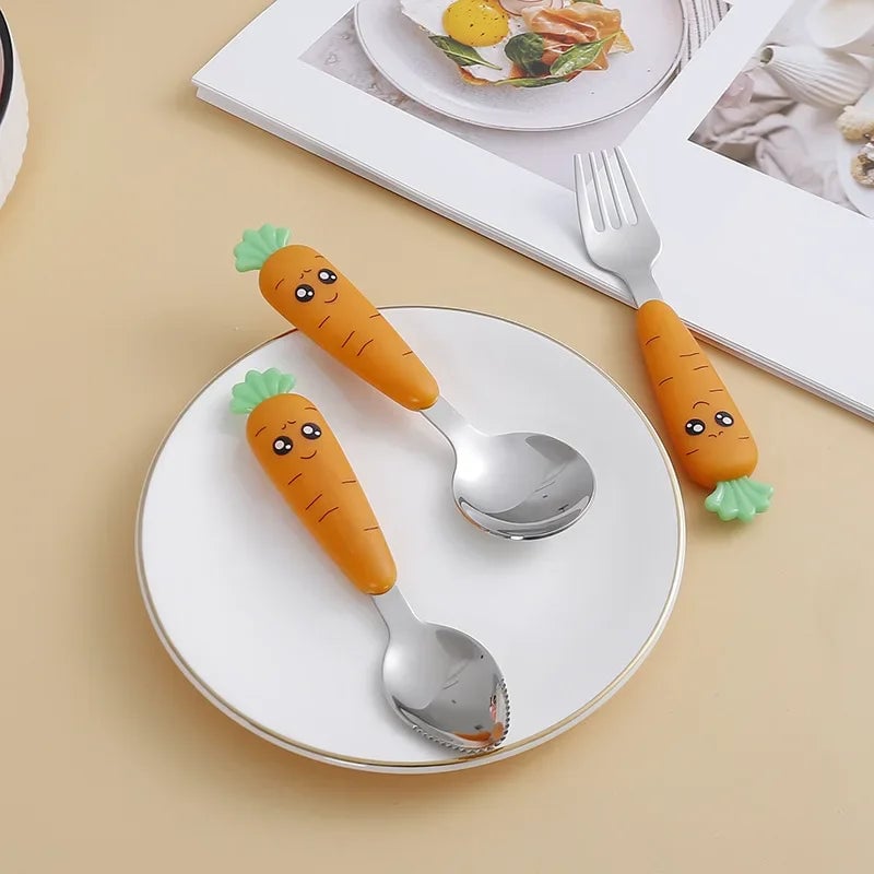 Stainless Steel Cartoon Spoon Fork Set Kids Baby Feeding Utensils