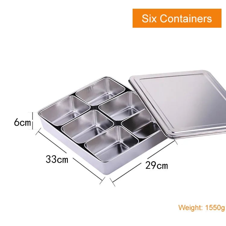 Stainless Steel Pizza Seasoning Container 6 Compartment Ingredient Box