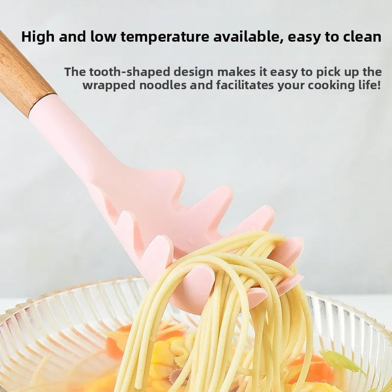 Wooden Handle Silicone Pasta Claw Non-Stick Spaghetti Strainer Tool