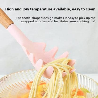 Wooden Handle Silicone Pasta Claw Non-Stick Spaghetti Strainer Tool
