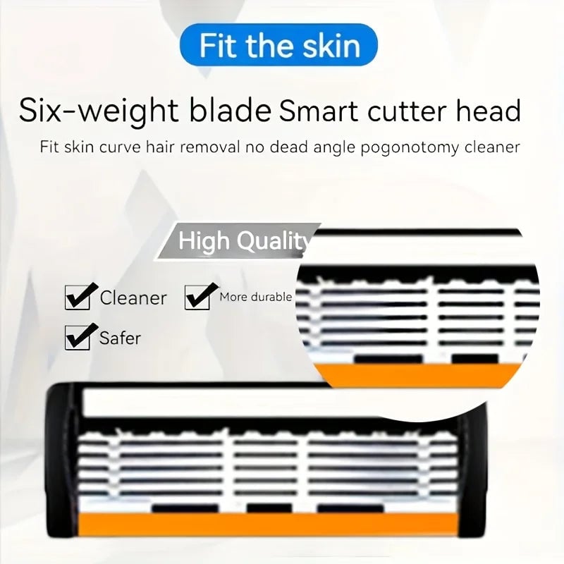 6-Layer Stainless Steel Safety Razor Set - Sharp Changeable Blade
