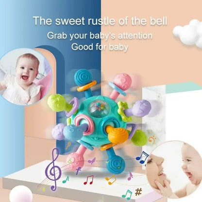 Rotating Rattle Ball Silicone Teether Baby Toy 0-12 Months Sensory