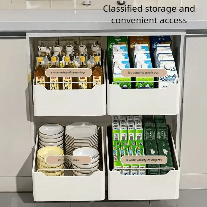 Pull Out Kitchen Storage Drawer with Slide Rails - Spice Organizer