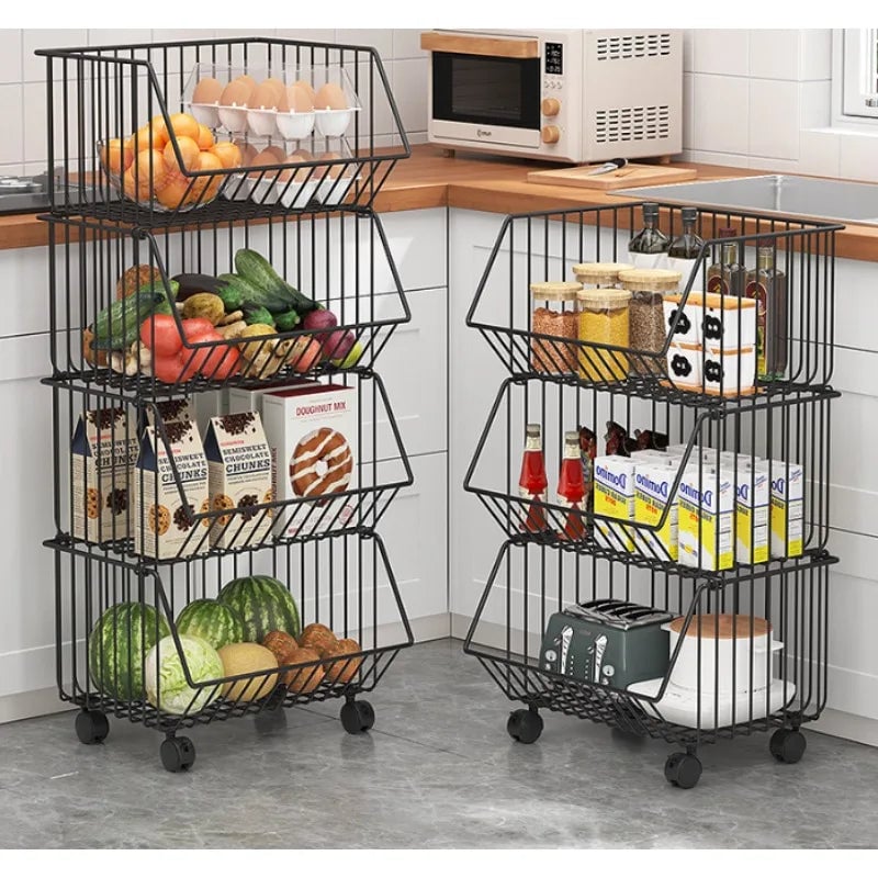 Multi-Layer Rotating Storage Basket - Movable Kitchen Vegetable Rack