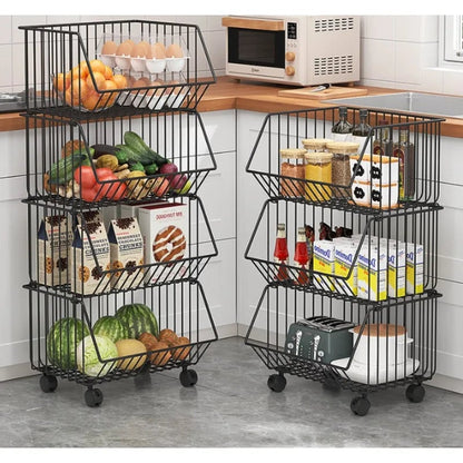 Multi-Layer Rotating Storage Basket - Movable Kitchen Vegetable Rack