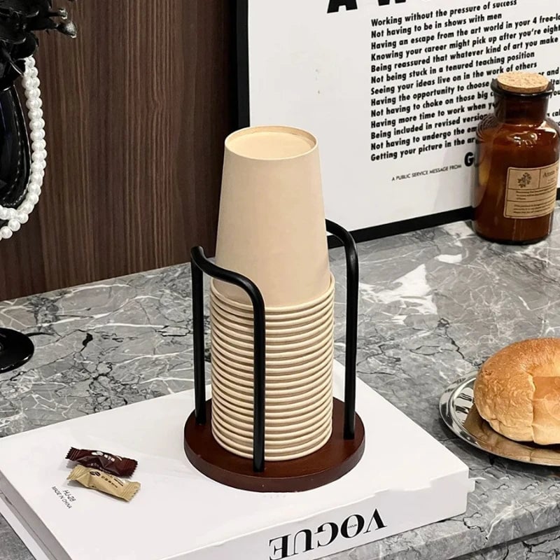 Wood Disposable Cup Dispenser Rack with Extended Stick - Storage Stand