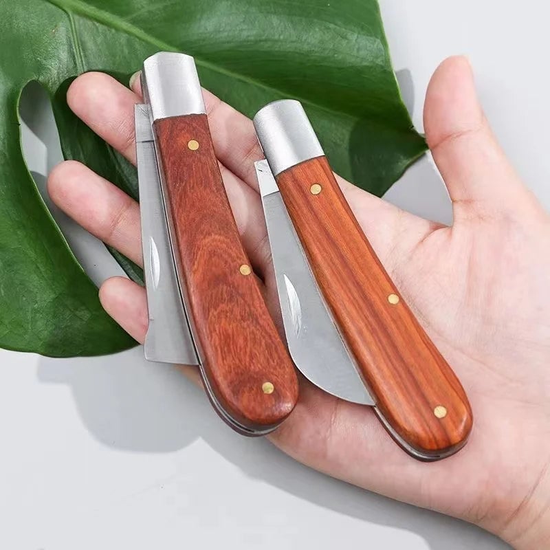 Folding Grafting Knife with Wooden Handle - Pruning Tool for Trees