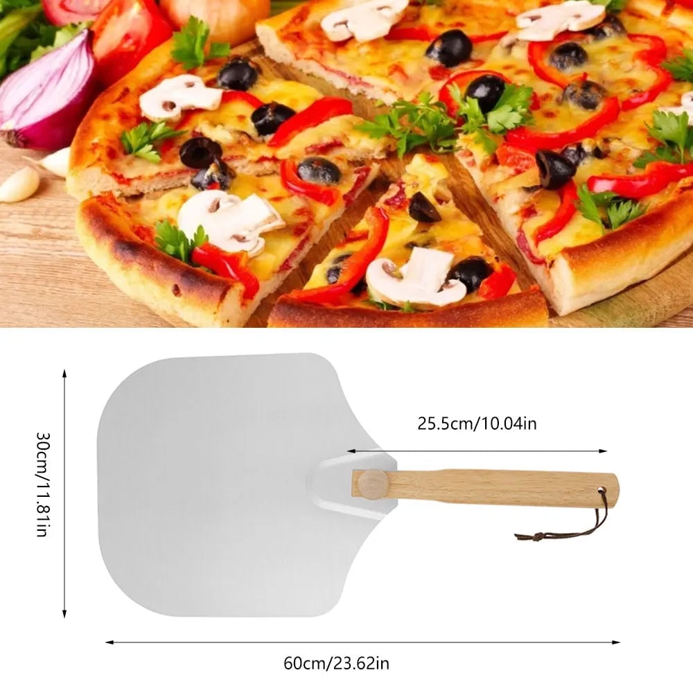 Foldable Pizza Spatula Metal Strip Wooden Handle Nonstick Tool