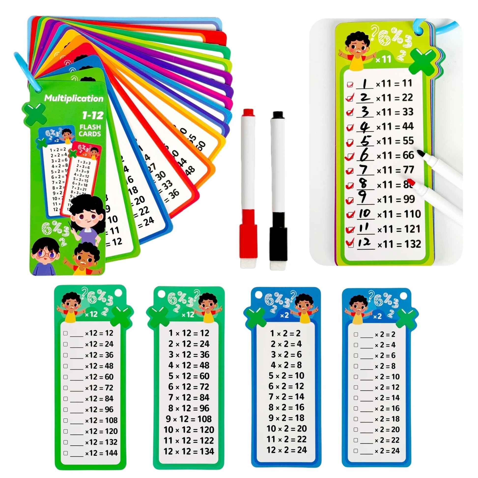 Digital Math Flash Cards 15-Card Set with 2 Erasable Pens Learning Kit