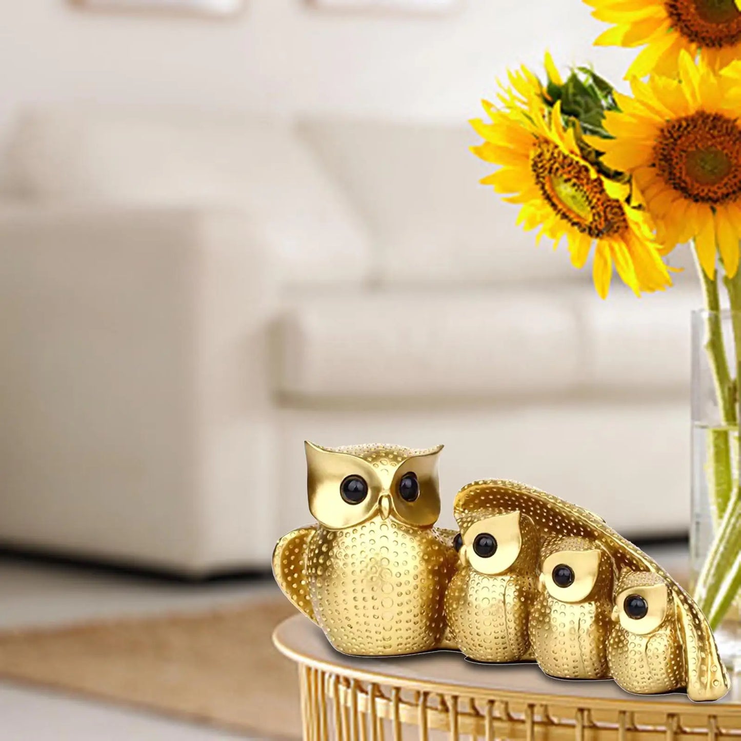 Family of Four Owl Decorative Figurines Set - Home Decor Sculptures