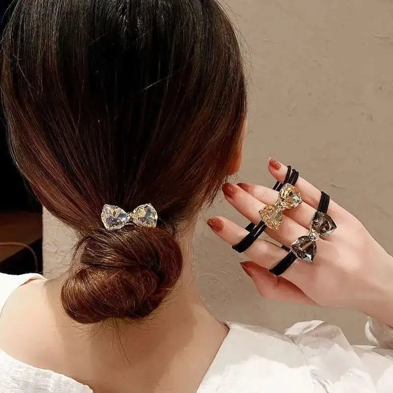 Diamond Bow Elastic Hair Bands - Sparkly Hair Ties for Women Girls