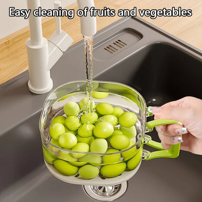 2-in-1 Double Layer Drain Basket with Foldable Handle - Fruit Strainer