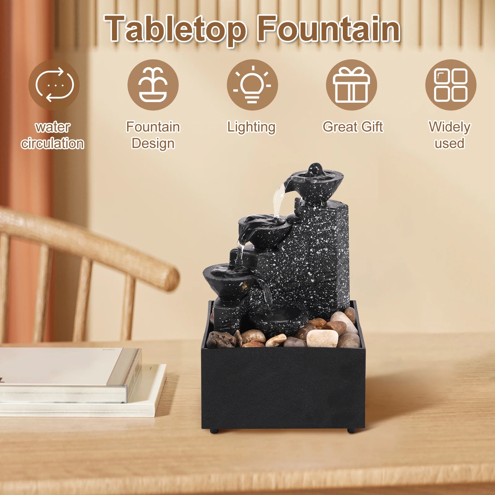 Desktop Waterfall Fountain - Small Tabletop Water Feature Decor