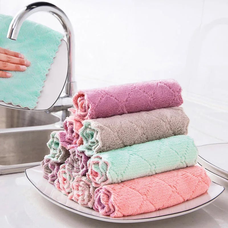 10PCS Double Sided Microfiber Dish Cloths Kitchen Cleaning Towels