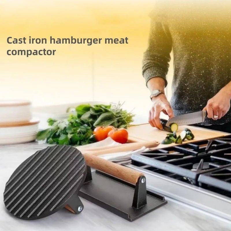 Cast Iron Rectangular Meat Press Heavy-Duty Steak Burger Grill