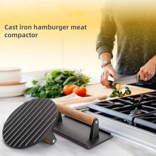 Cast Iron Rectangular Meat Press Heavy-Duty Steak Burger Grill