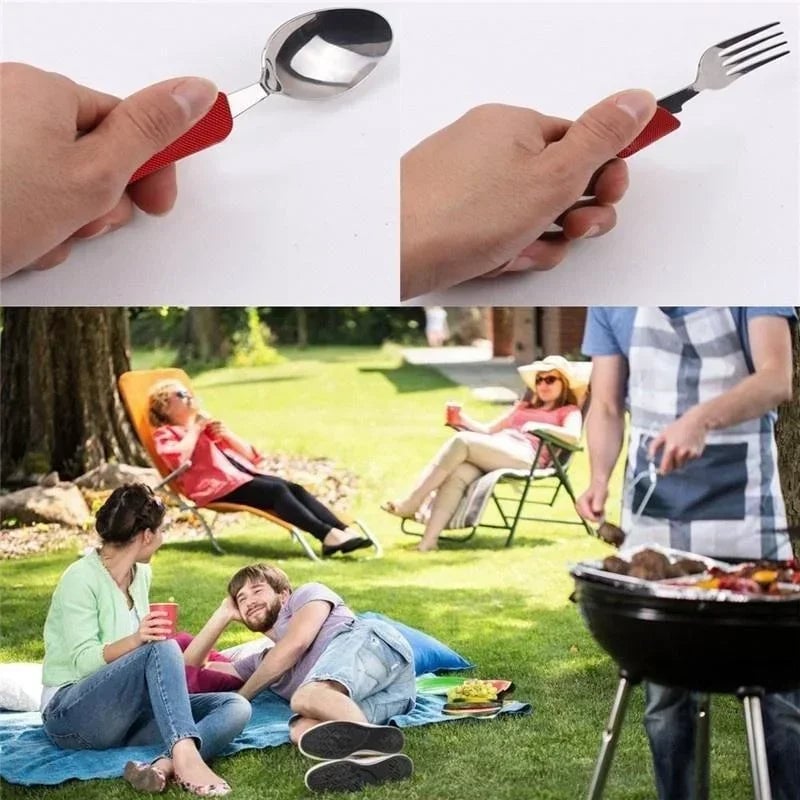 4-in-1 Stainless Steel Folding Camping Cutlery Set - Portable Kit