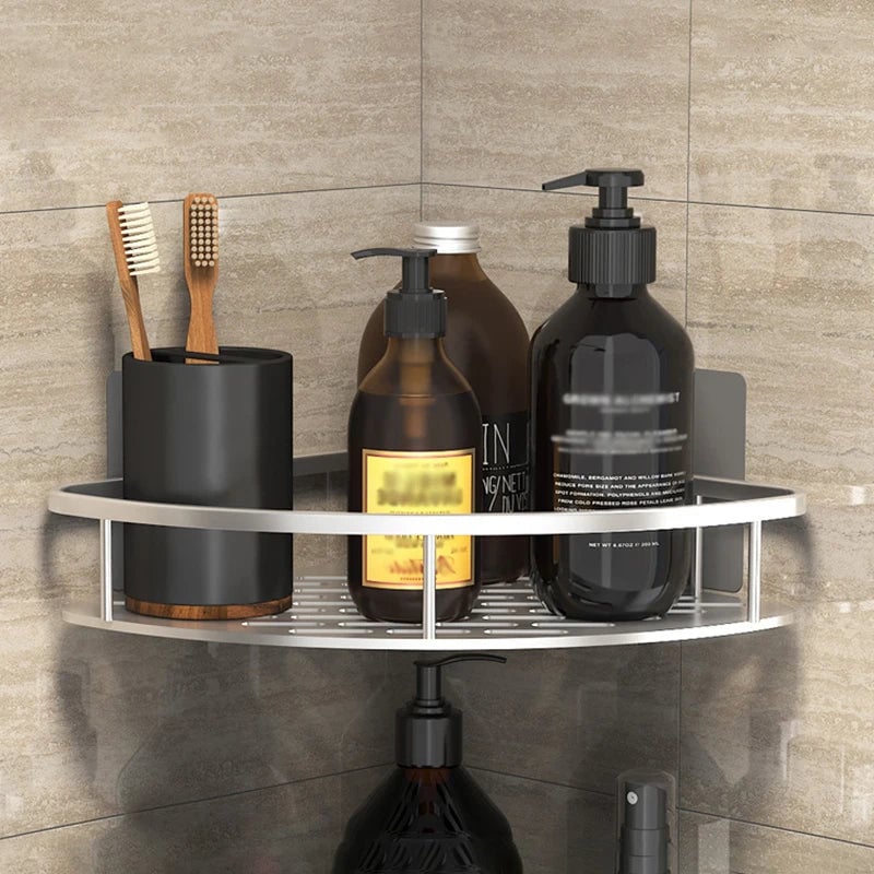 No Drill Corner Bathroom Storage Rack Wall Mount Shower Organizer