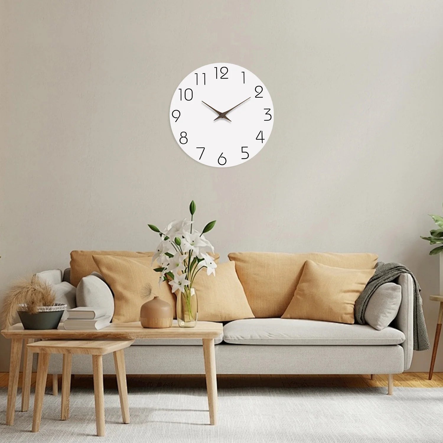 Silent White Pattern Wooden Wall Clock 10-16" Quartz Movement