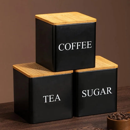 500ml Metal Kitchen Storage Jars Set - 3Pcs Black White Containers