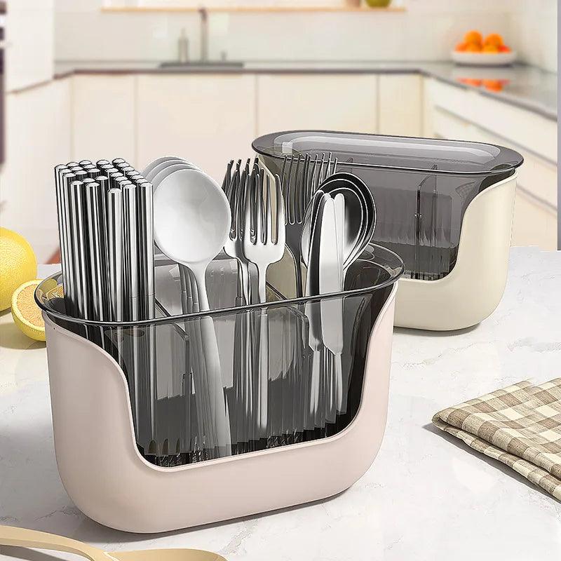 3-Compartment Kitchen Cutlery Holder with Drain - Flatware Organizer