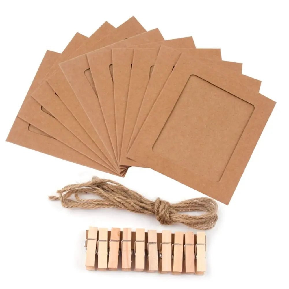 10Pc DIY Paper Photo Frames with Clips & Rope Wall Hanging Decor Set