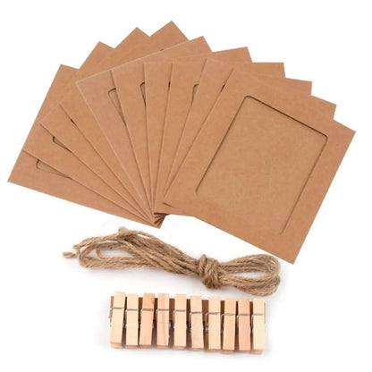 10Pc DIY Paper Photo Frames with Clips & Rope Wall Hanging Decor Set