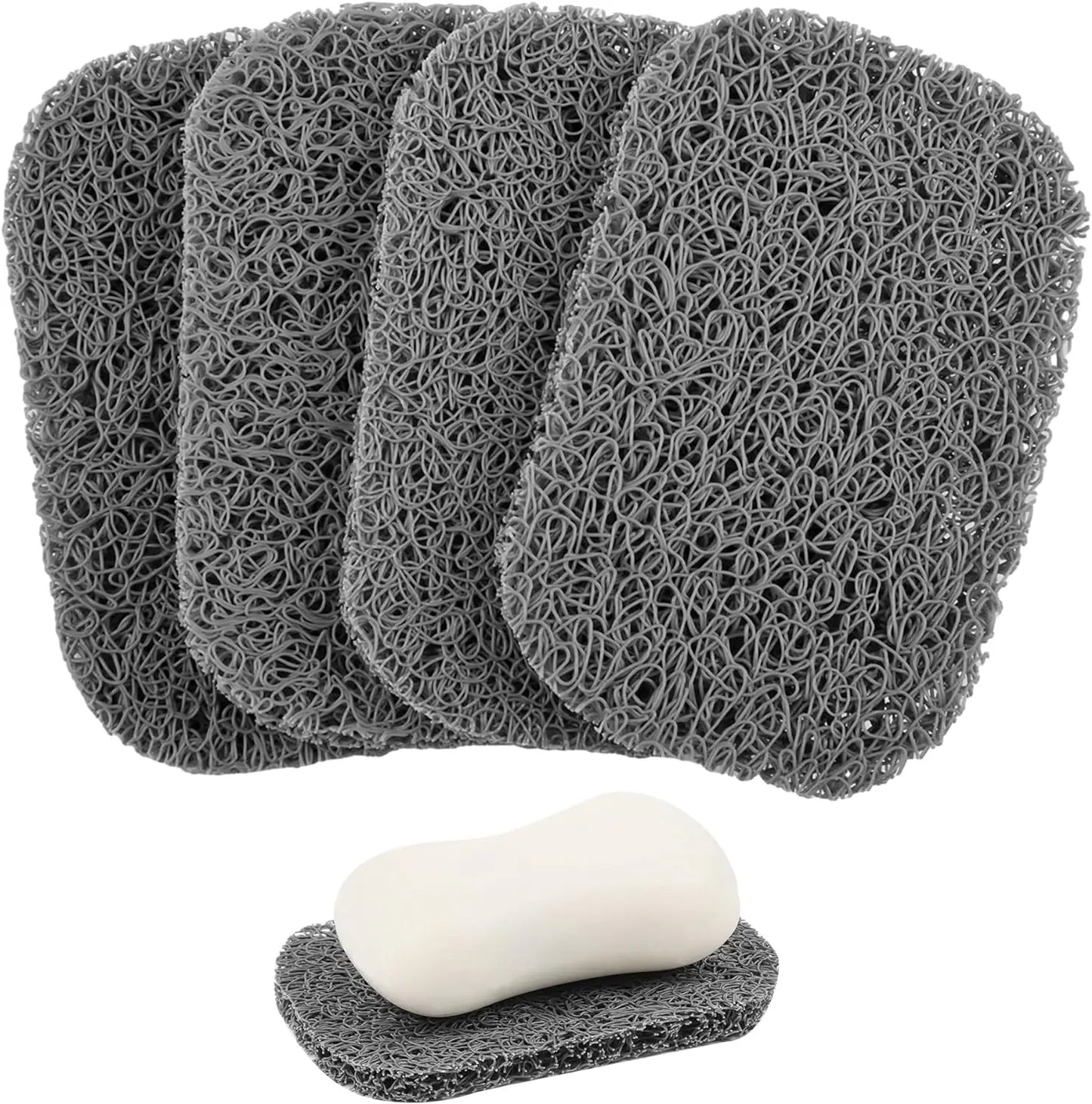Gray BPA Free Self Draining Soap Bar Holders Non Slip Bathroom Mat Set