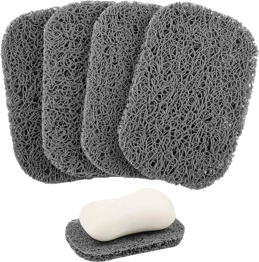 Gray BPA Free Self Draining Soap Bar Holders Non Slip Bathroom Mat Set
