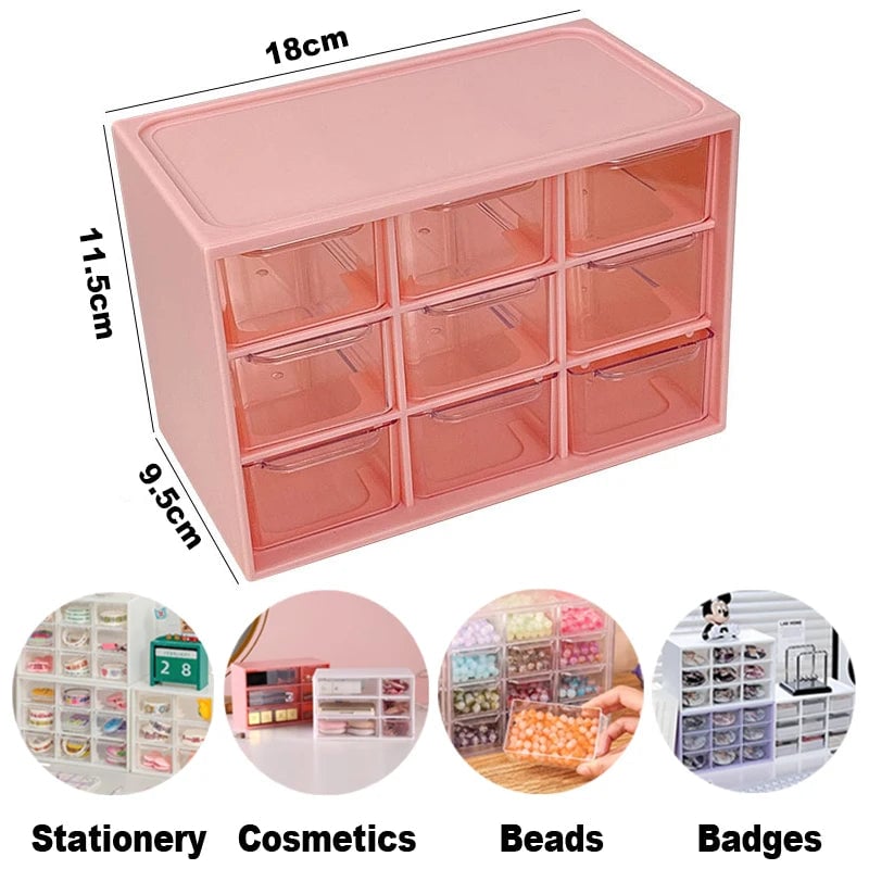 9 Grid Desktop Storage Box Jewelry Cosmetic Organizer with Drawer