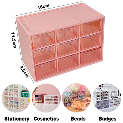 9 Grid Desktop Storage Box Jewelry Cosmetic Organizer with Drawer