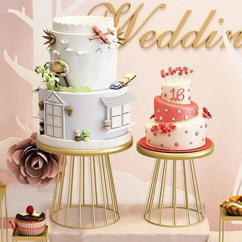 Gold Metal Cake Stand Set 20+25cm - Wedding Dessert Display Plates