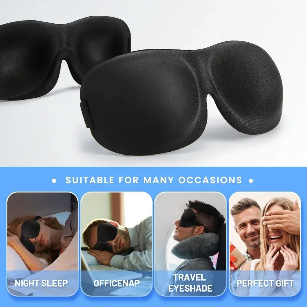 3D Memory Foam Sleep Mask - Soft Blindfold Eye Cover Travel Aid