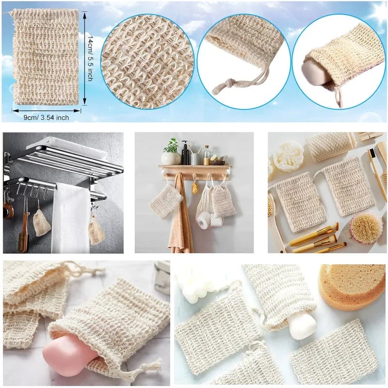 Natural Sisal Soap Saver Bags - Mesh Soap Holder Pouch Set