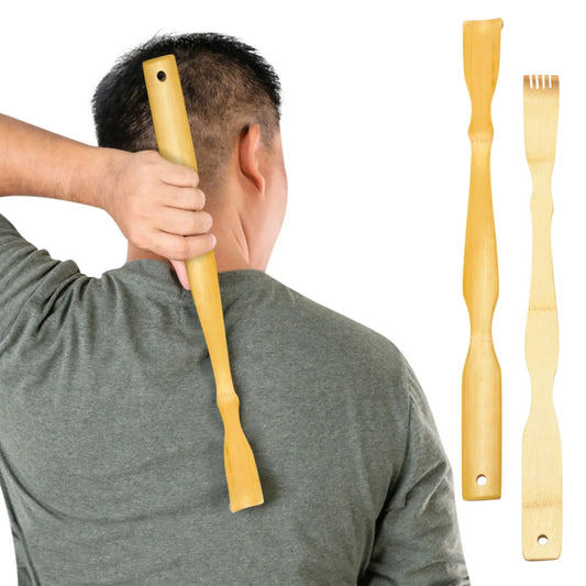 Bamboo Back Scratcher with Massage Roller - 24 Inch Long Handle