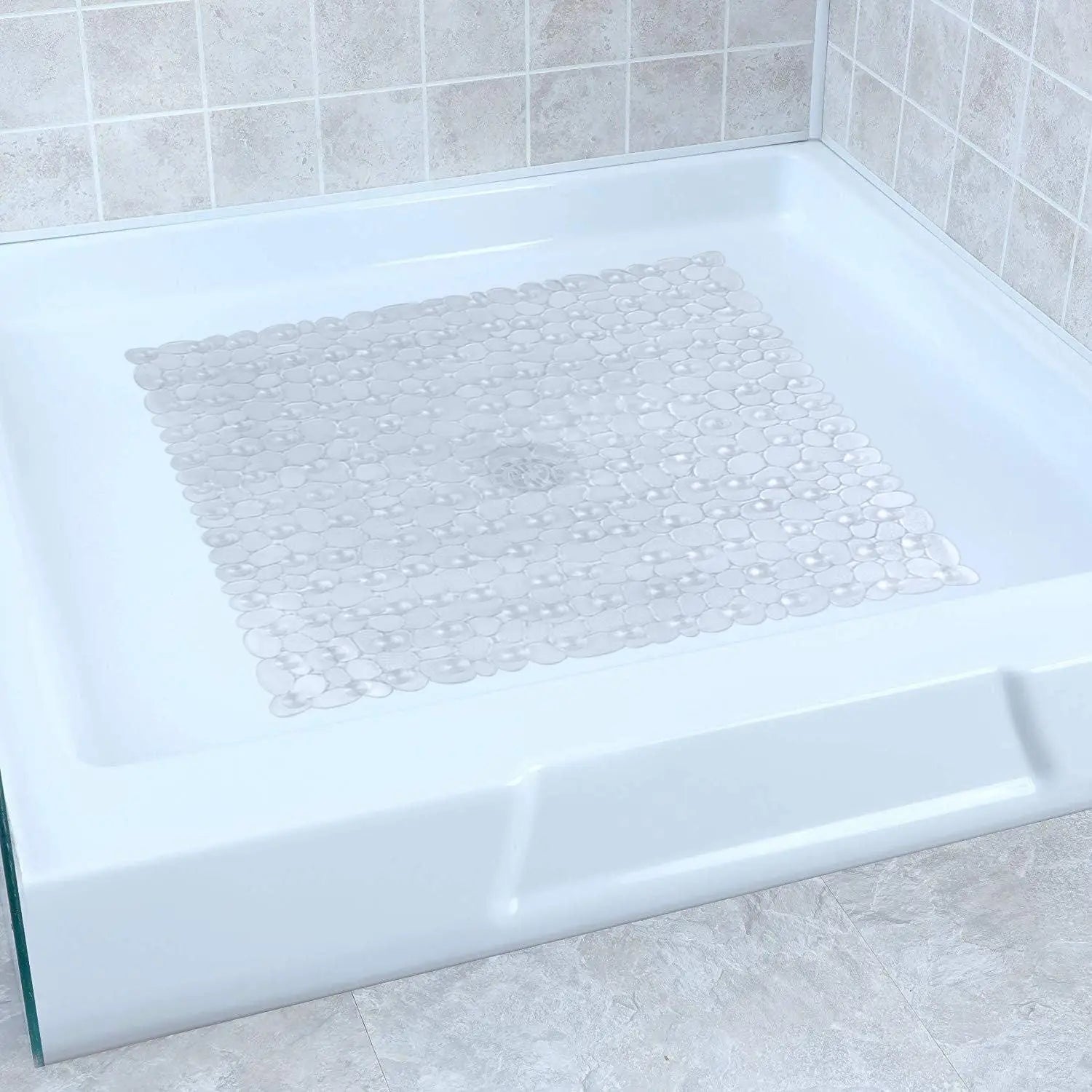 Square Non Slip Shower Mat 53x52cm Suction Cups Drain Holes Bath