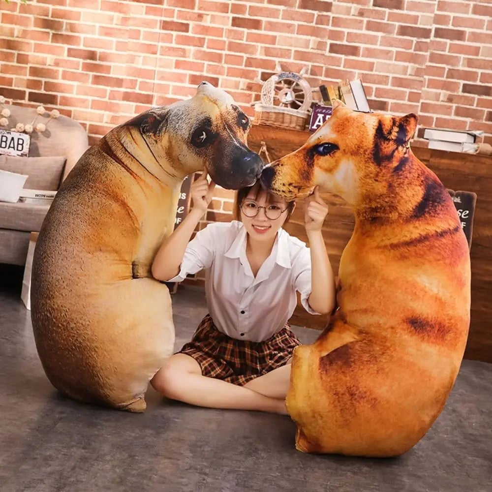 3D Lifelike Dog Head Throw Pillow - Cute Animal Print Cushion Toy