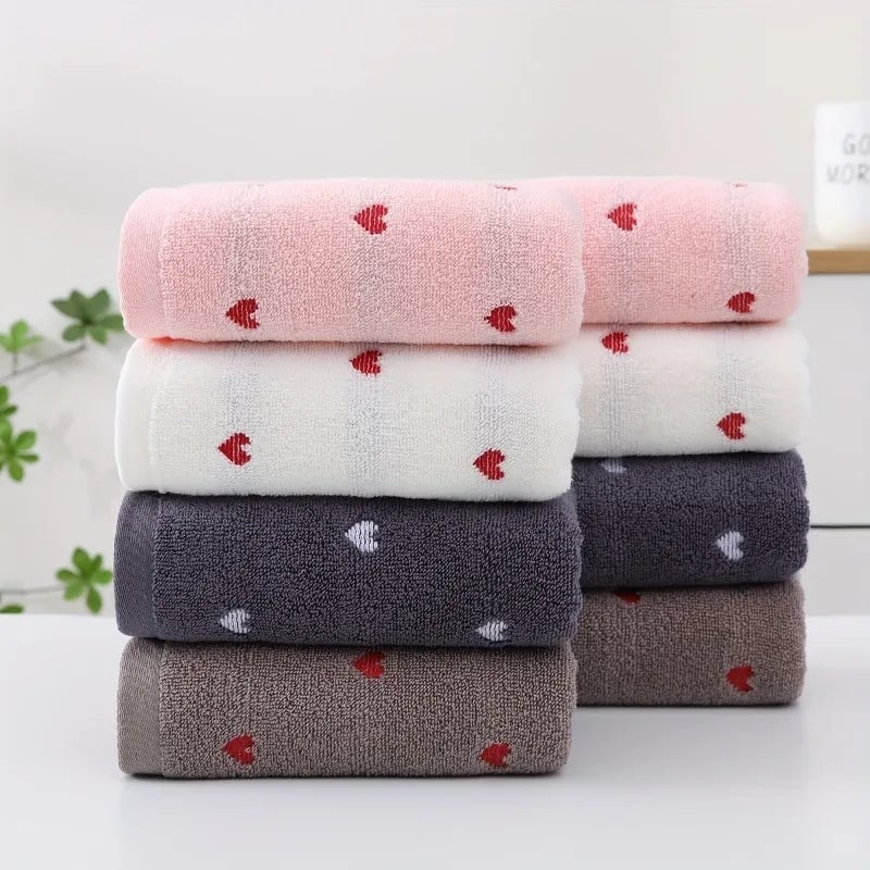 Quick-Dry Cotton Face Towels Heart Pattern Set 1-2pcs Absorbent