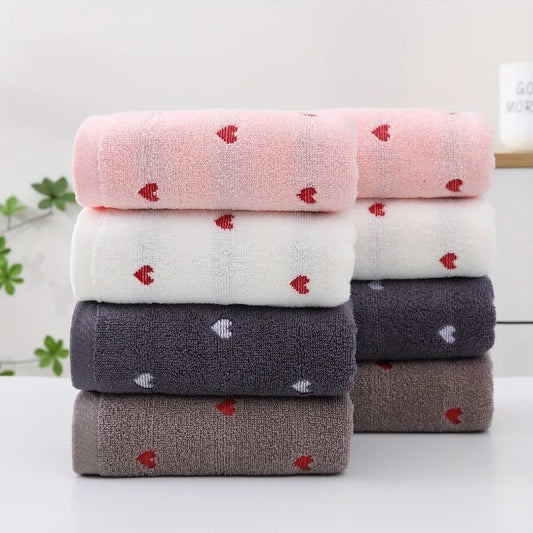 Quick-Dry Cotton Face Towels Heart Pattern Set 1-2pcs Absorbent