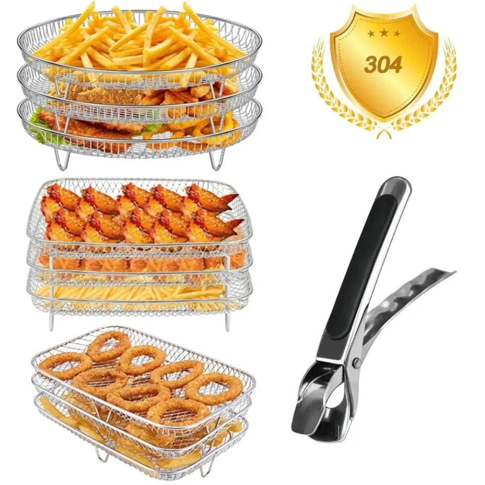 304 Stainless Steel 3-Tier Stackable Air Fryer Rack Basket