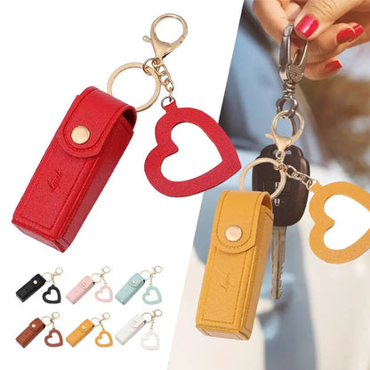 Leather Lipstick Pouch with Mirror & Keychain - Protective Makeup Bag